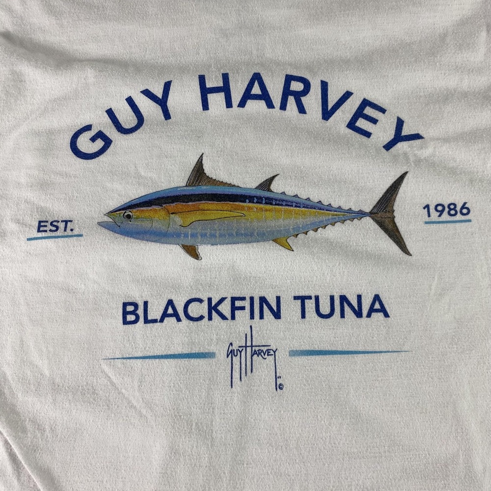 Guy Harvey Shirt Mens Small White Long Sleeve Blackfin Tuna Fishing Graphic